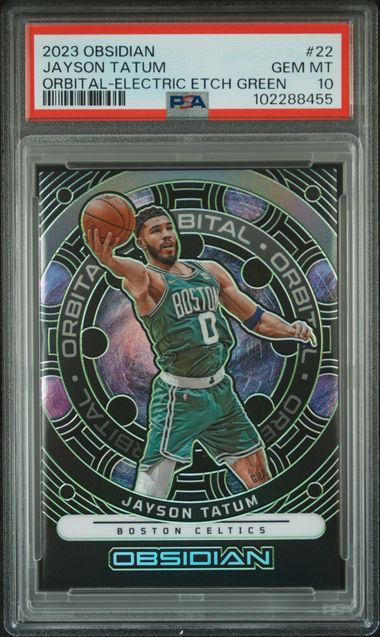 Jayson Tatum 2023 Obsidian Orbital-Electric Etch Green #'d 23/25 PSA 10
