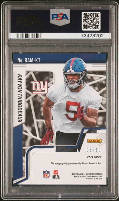 Kayvon Thibodeaux 2022 Panini Mosaic Rookie Autograph gold mosaic prizm #'d 05/10 PSA 10 AUTO 10