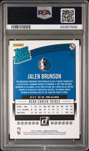 Jalen Brunson 2018 Donruss Rated Rookie #179 PSA 9