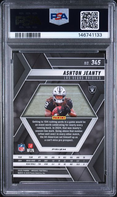 Ashton Jeanty 2025 Panini Mosaic Reactive Yellow Rookie PSA 10
