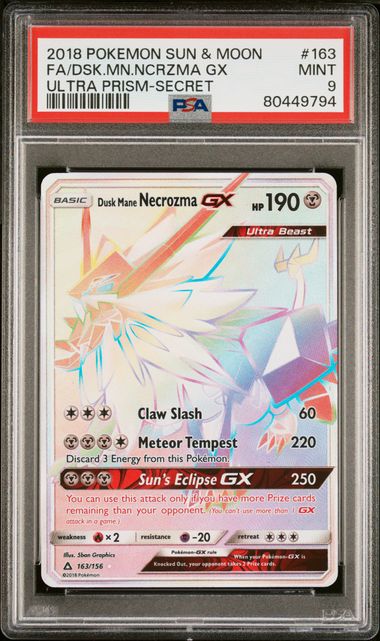 Dusk Mane Necrozma GX 163/156 S&M Ultra Prism Secret Rare Pokemon PSA 9 MINT