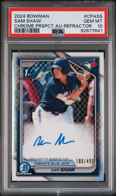 Sam Shaw 2024 1st Bowman Chrome autograph ref. #'d 189/499 PSA 10