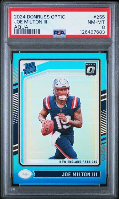 Joe Milton III 2024 Panini Donruss Optic aqua prizm rookie card #'d 146/299 PSA 8