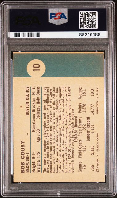 Bob Cousy 1961 Fleer #10 PSA 6