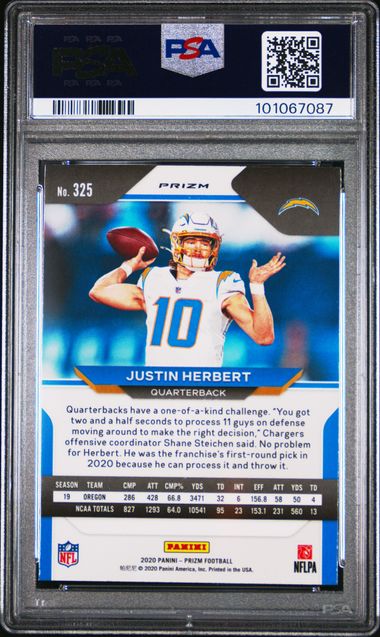 Justin Herbert 2020 Panini Prizm Red/White/Blue Prizm PSA 10 RC