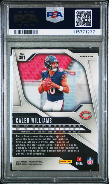 Caleb Williams 2024 Panini Prizm silver prizm rookie card PSA 10