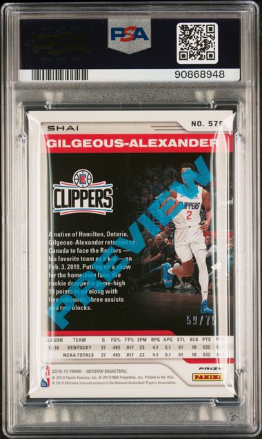 Shai Gilgeous-Alexander 2018 Panini Chronicles Obsidian Preview Pink RC #'d 59/75 PSA 10