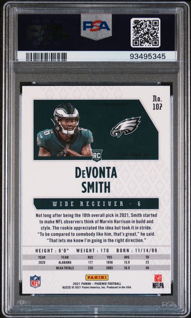 Devonta Smith 2021 Panini Phoenix Fire Burst Rookie PSA 10