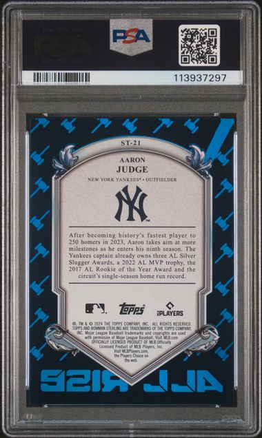 Aaron Judge 2024 Bowman Sterling All Rise Tek Blue Refractor #'d 11/25 PSA 10