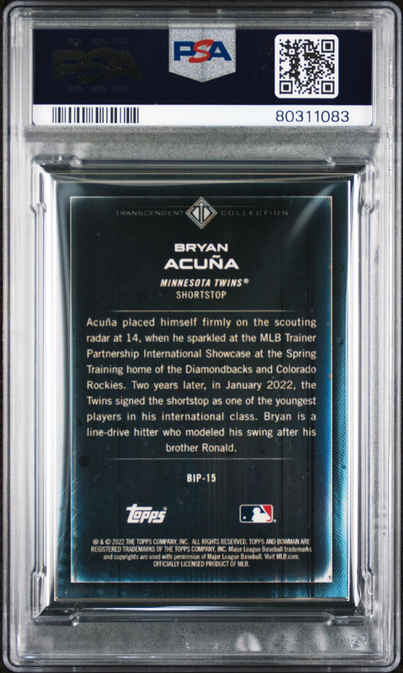 Bryan Acuna 2022 Bowman Transcendent Collection Bowman Icons /50 Bat Down PSA 9