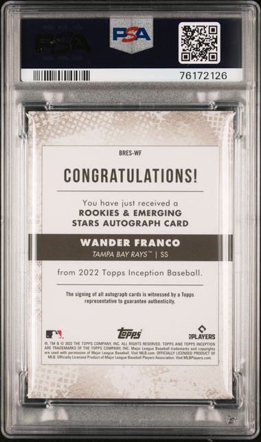 Wander Franco 2022 Topps Inception Rookie and Emerging Stars Autographs /130 PSA 10