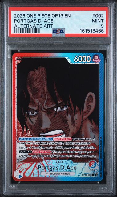 Portgas.D.Ace One Piece Carrying on His Will Leader Alternate Art #OP13-002 PSA 9