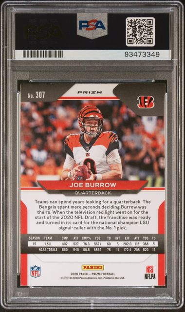 Joe Burrow 2020 Panini Prizm silver prizm rookie card PSA 9