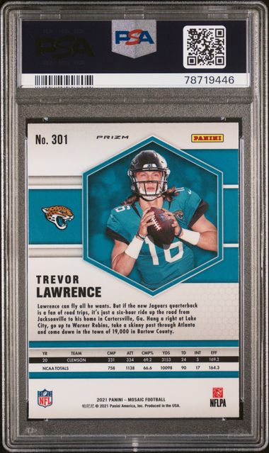 Trevor Lawrence 2021 Panini Mosaic Reactive Blue prizm rookie card PSA 10