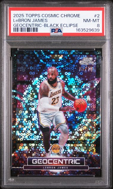 LeBron James 2025 Topps Cosmic Chrome Geocentric Black Eclipse #'d 05/10 PSA 8