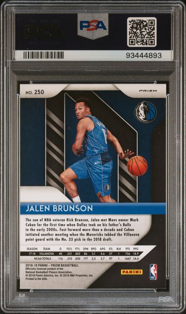 Jalen Brunson 2018 Panini Prizm Silver Prizm RC PSA 9