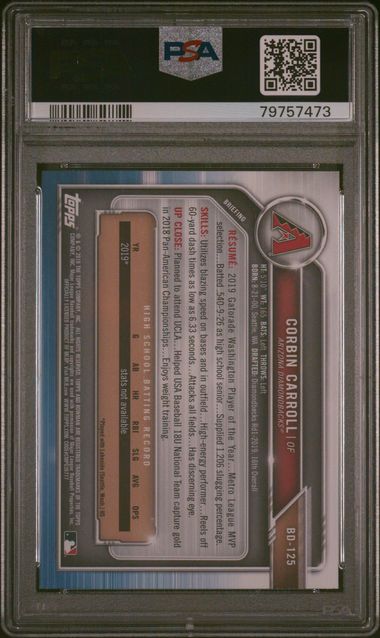 Corbin Carroll 2019 Bowman Draft 1st Bowman PSA 10