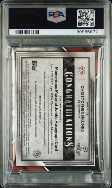 Christopher Nkunku 2022-23 Topps Museum Momentous Material autograph relic #'d 05/25 PSA 8