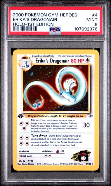 Erika's Dragonair 2000 Pokémon Gym Heroes 1st Edition Holo #4/132 PSA 9