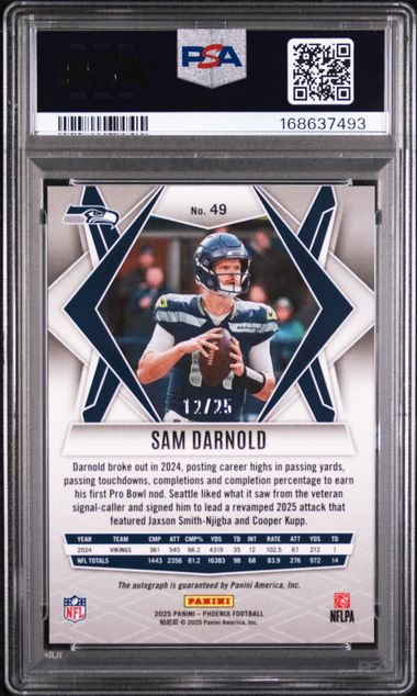 Sam Darnold 2025 Phoenix Autograph Green #'d 12/25 PSA 9
