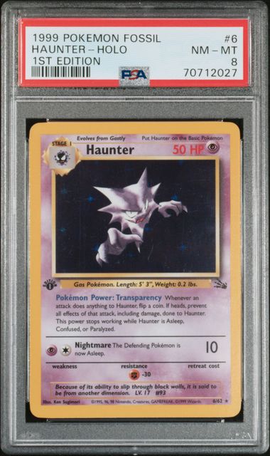 Haunter 1999 Pokemon Fossil 1st Edition holo #8/62 PSA 8