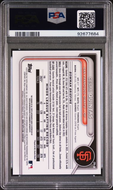 Cesar Quintas 2024 1st Bowman Chrome autograph speckle ref. #'d 287/299 PSA 10