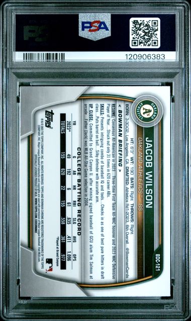 Jacob Wilson 2023 1st Bowman Draft Chrome Aqua Lunar Crater ref. #'d 069/125 PSA 9