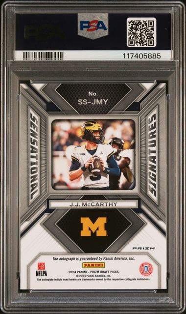 JJ McCarthy 2024 Prizm Draft Picks Sensational Signature Silver Prizm Autograph PSA 10 RC