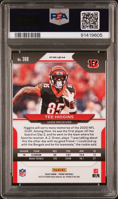 Tee Higgins 2020 Panini Prizm Lazer Prizm Rookie PSA 10