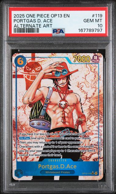 Portgas.D.Ace One Piece Carrying On His Will OP13-119 SEC Alternate Art PSA 10
