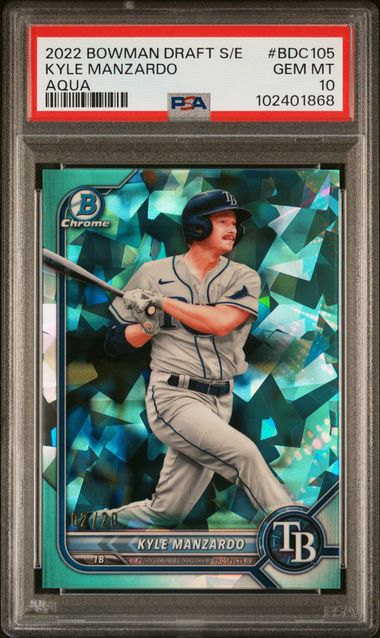 Kyle Manzardo 2022 Bowman Draft Sapphire aqua ref. #'d 02/20 PSA 10