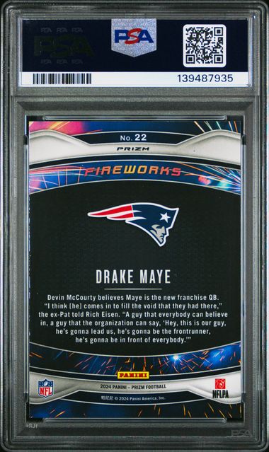 Drake Maye 2024 Panini Prizm Fireworks Green Wave Prizm RC PSA 10