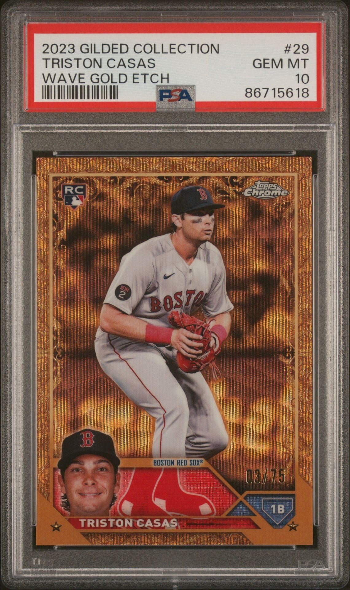 Triston Casas 2023 Topps Chrome Gilded wave/etch rookie card #'d 03/75 PSA 10
