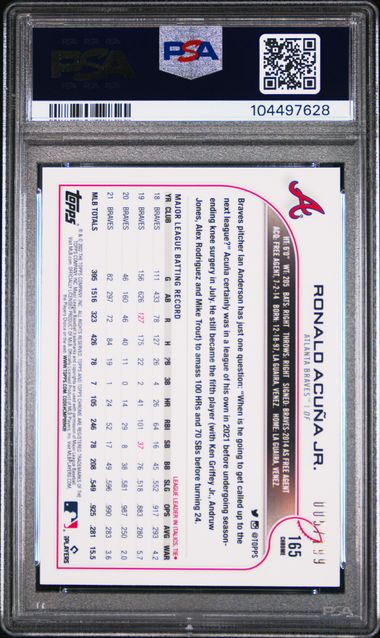 Ronald Acuna Jr. 2022 Topps Chrome Sonic Aqua/Pink Sonic Refractor #'d 005/199 PSA 9
