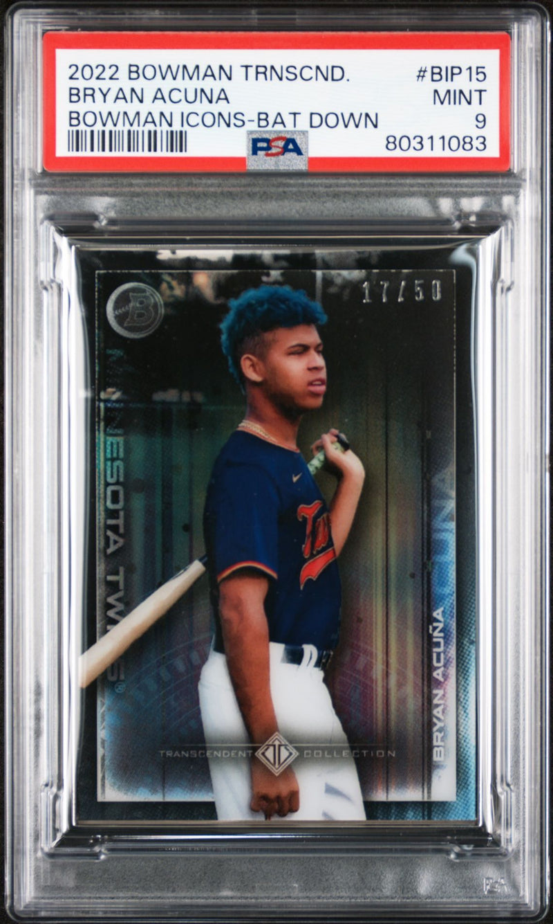 Bryan Acuna 2022 Bowman Transcendent Collection Bowman Icons /50 Bat Down PSA 9