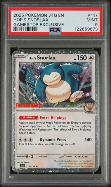 Hop's Snorlax 2025 Pokemon JTG Gamestop Exclusive #117/159 PSA 9