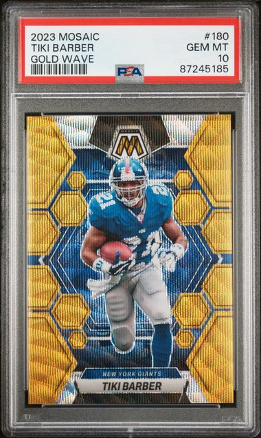 Tiki Barber 2023 Panini Mosaic gold wave prizm 