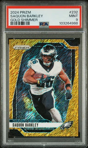 Saquon Barkley 2024 Panini Prizm gold shimmer prizm #'d 06/10 PSA 9