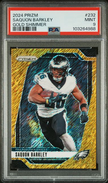 Saquon Barkley 2024 Panini Prizm gold shimmer prizm #'d 06/10 PSA 9