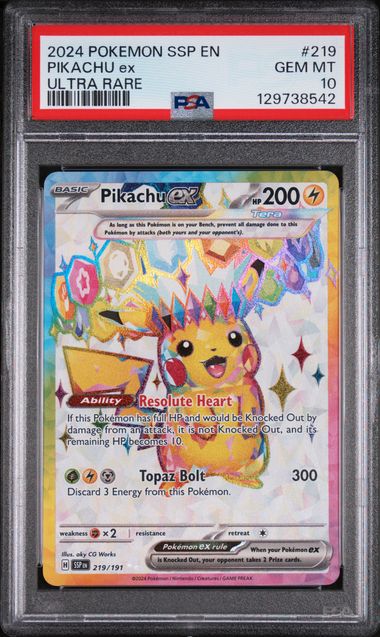 Pikachu ex Pokémon Surging Sparks Ultra Rare #219/191 PSA 10