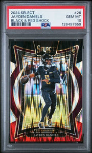 Jayden Daniels 2024 Panini Select Black & Red Shock prizm rookie card PSA 10