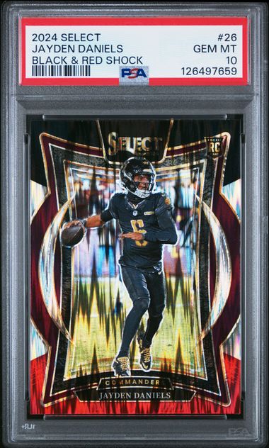 Jayden Daniels 2024 Panini Select Black & Red Shock prizm rookie card PSA 10