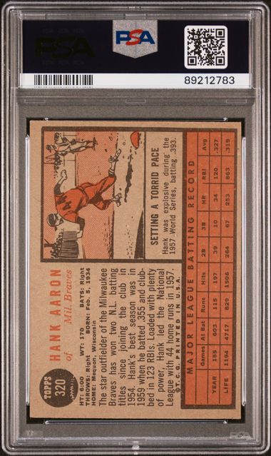 Hank Aaron 1962 Topps #320 PSA 4.5