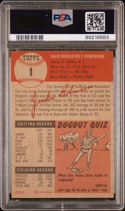 Jackie Robinson 1953 Topps #1 PSA 6