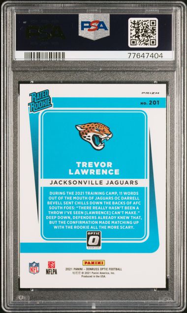 Trevor Lawrence 2023 Donruss Optic Rated Rookie Green Velocity PSA 10