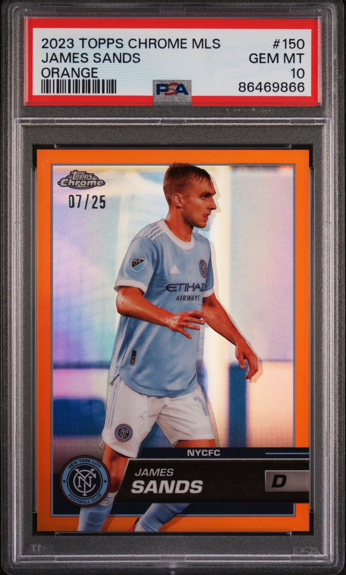 James Sands 2023 Topps Chrome MLS orange refractor #'d 07/25 PSA 10