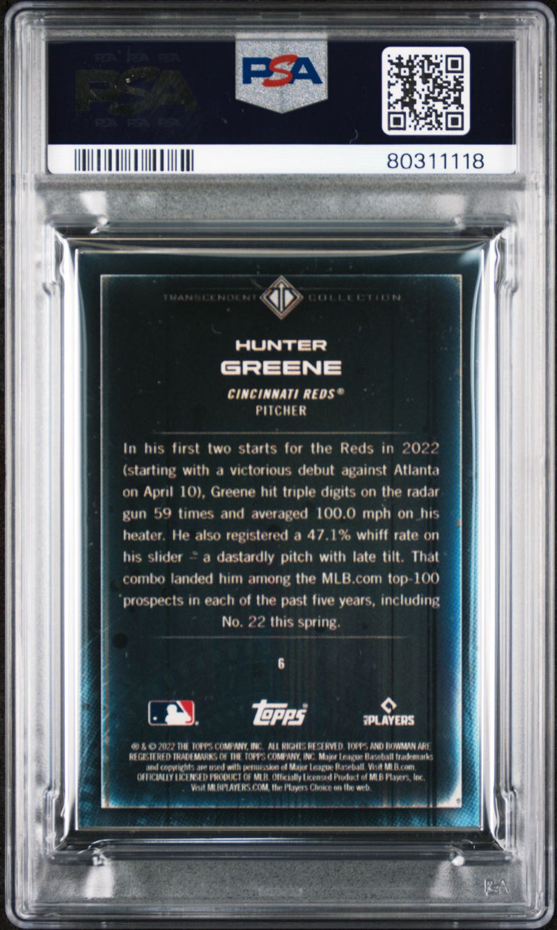Hunter Greene 2022 Bowman Transcendent Collection Bowman Icons /50 Knee Up PSA 9