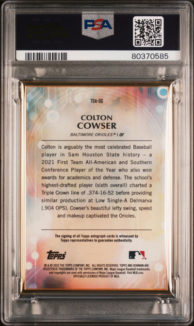 Colton Cowser 2022 Bowman Transcendent autograph blue #'d 04/10 PSA 10
