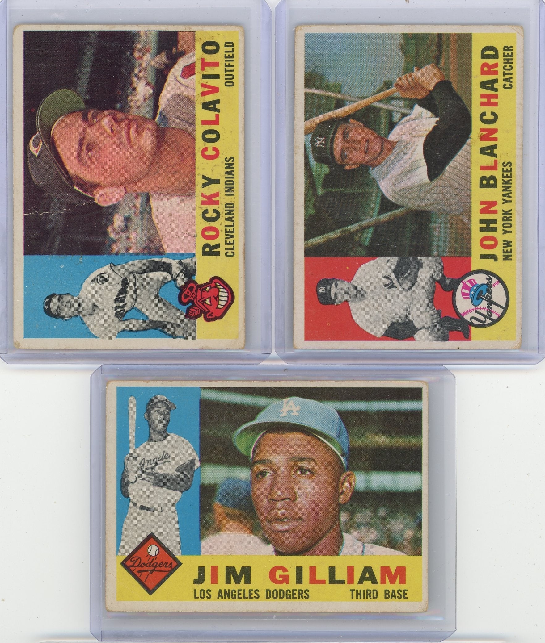 Jim Gilliam John Blanchard 1960 Topps + Rocky Colavito 1960 Topps 3-card lot