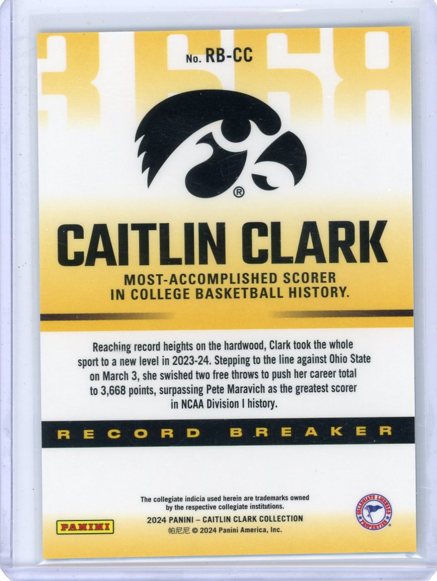 Caitlin Clark 2024 Panini Caitlin Clark Collection Record Breaker chrome #RBCC
